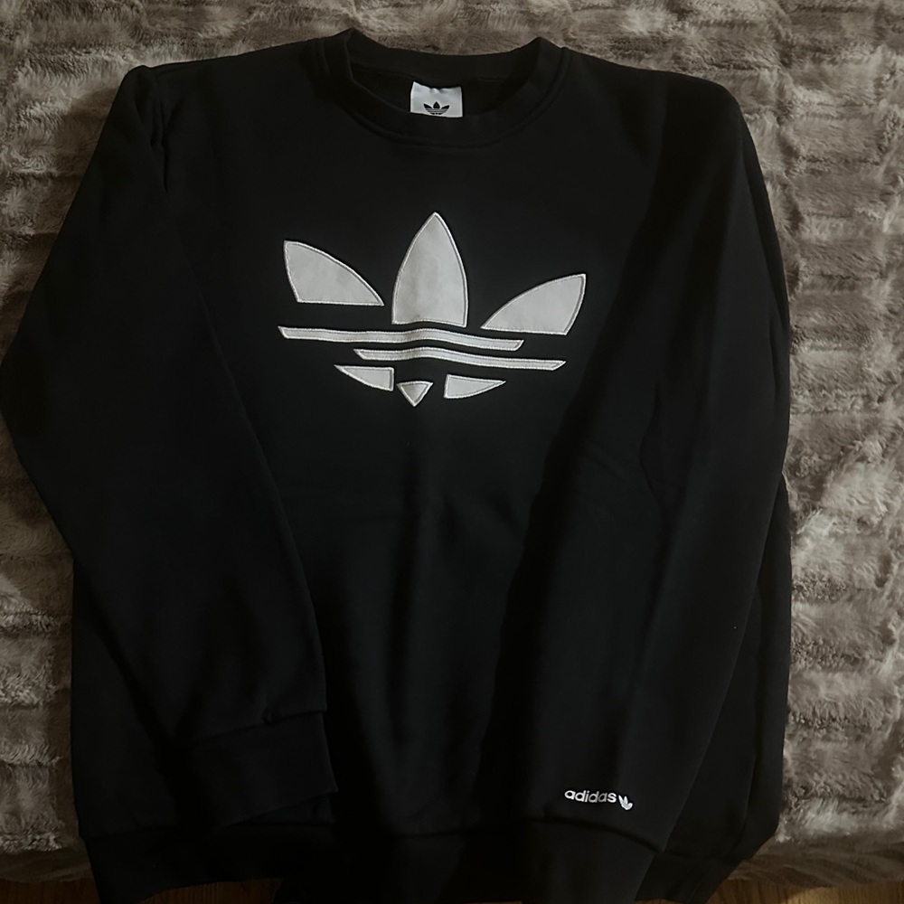 Adidas Men's Black and White Crewneck Sweater